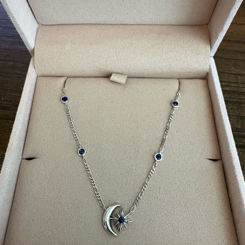 Audry Rose Moon and Star Charm Sapphire Starburst Necklace